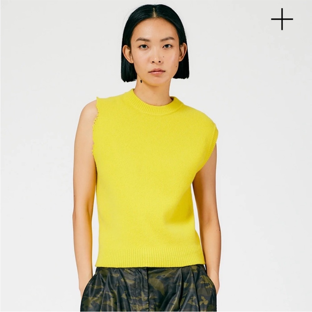 Tibi Anna Merino Wool Minime Distressed Sleeve Sweater Vest